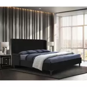 image of Shanaya Bed Small Double Plush Velvet Black