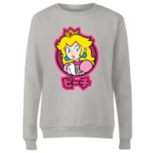 Image of Nintendo Super Mario Peach Kanji Womens Sweatshirt - Grey - L
