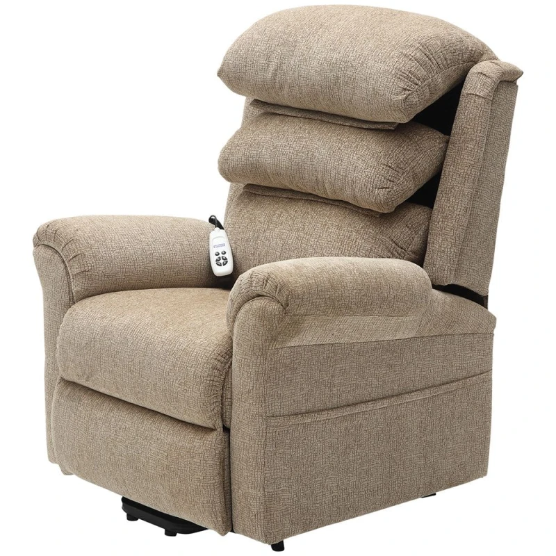Image of Loops Dual Motor Rise and Recline Armchair - Waterfall Pillow Oatmeal Chenille Fabric Multi