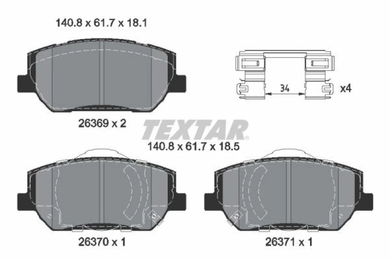 Image of Brake pad set TEXTAR 2636901