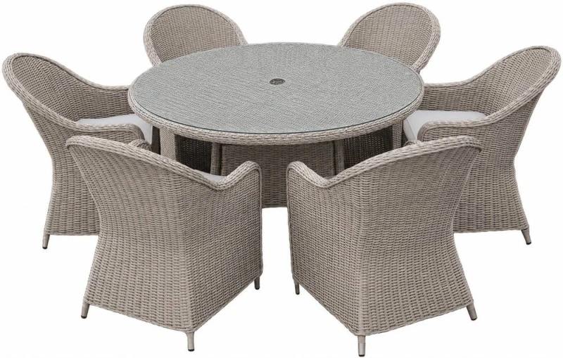 Image of Shatchi Sorrento 6-Seater Rattan Dining Set, Round Garden Table with Chairs, Outdoor Patio Furniture Set in Light Grey Light Grey Unisex