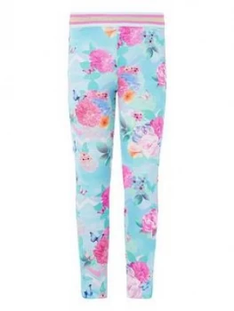 image of Monsoon Girls Floral Print Leggings - Turquoise