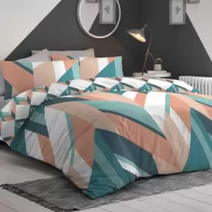 image of Fusion - Anderson Chevron Print Easy Care Reversible Duvet Cover Set, Teal, King