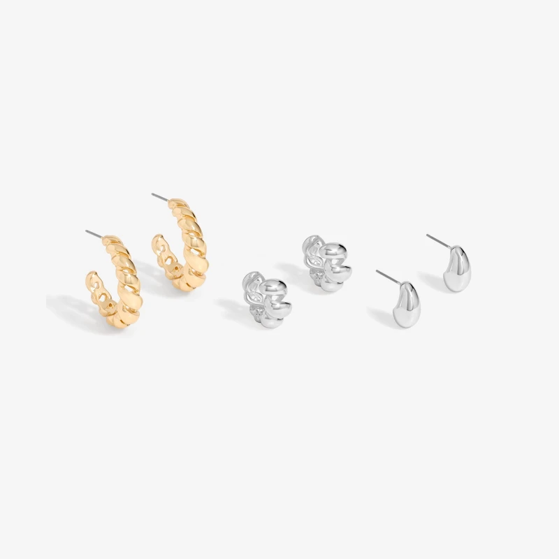 Image of Mood Two Tone Polished Twist Hoop Earrings - Pack Of 3 Multi
