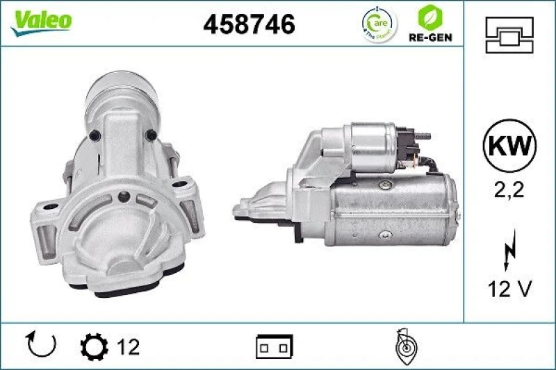 Image of VALEO 458746 Starter motor 2,2kW, 12V, Number of Teeth: 12 Starter (2)