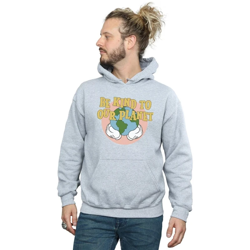 Image of Disney Men Mickey Mouse Be Kind To Our Planet Hoodie in Grey Size: large Grey L Male 5059114012626