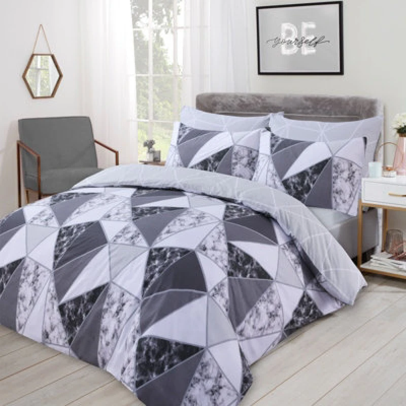 Image of OHS OHS Marble Geo Duvet Cover with Pillowcase Bedding Set in Charcoal Size: Double Charcoal Double Unisex 5027434091232