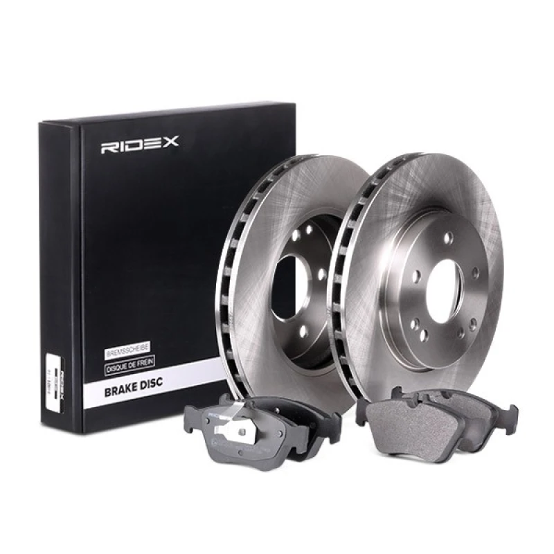 Image of RIDEX 3405B0092 Brake disc and pads set Front Axle, Brake Disc Type: Vented Brake Set,disc brakes (3405)