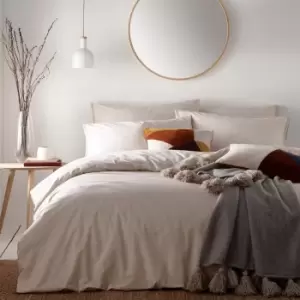 image of The Linen Yard Claybourne Natural 100% Cotton Duvet Cover and Pillowcase Set Cream