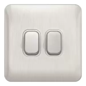 image of Schneider Electric Lisse Screwless Deco - Double 2 Way Light Switch, 10AX, GGBL1022WSS, Stainless Steel with White Insert