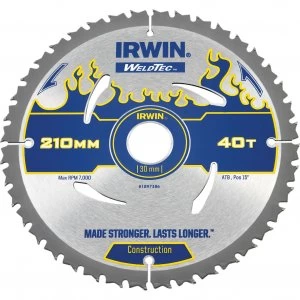 Image of Irwin Weldtec Construction Saw Blade 210mm 40T 30mm