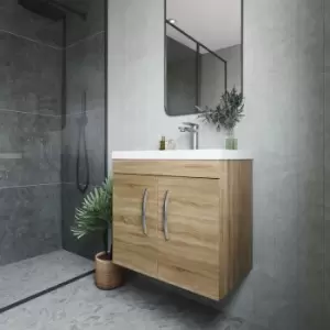 image of Nuie Athena Wall Hung 2-Door Vanity Unit with Basin-1 600mm Wide - Natural Oak