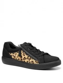 Image of Hotter Chase Wide Fit Lace Up Trainers, Black/Leopard, Size 8, Women