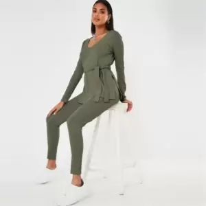 image of Missguided Coord Tie Wait Ls Tshirt Legging Set - Green