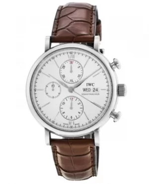 image of IWC Portofino Chronograph Silver Dial Brown Leather Strap Mens Watch IW391007 IW391007