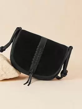 Image of Accessorize Plait Suede Flap Cross-body Bag, Black, Women