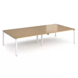 Image of Bench Desk 4 Person Rectangular Desks 3200mm Oak Tops With White Frames 1600mm Depth Adapt