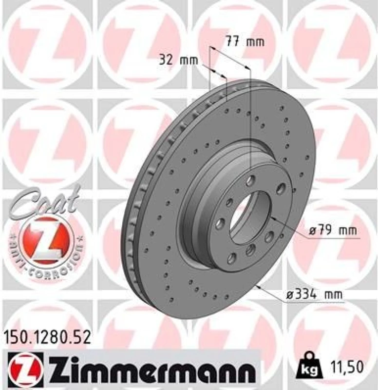 Image of ZIMMERMANN Brake disc ZIMMERMANN 150.1280.52