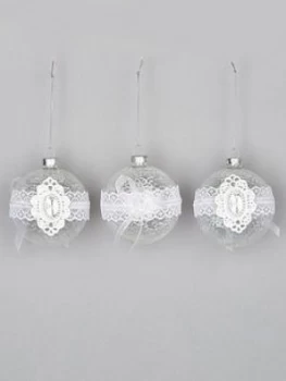 image of Festive 8cm Clear Christmas Tree Bauble With Lace And Gem Detail