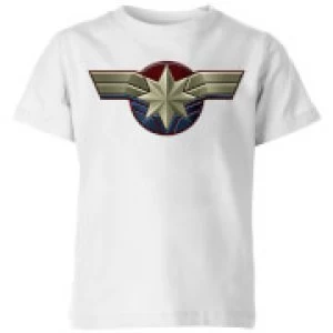 image of Captain Marvel Chest Emblem Kids T-Shirt - White - 11-12 Years