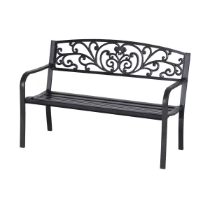 image of Outsunny 2-Seater Garden Bench, Steel-Black