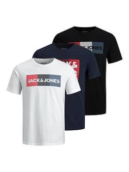 Image of Jack & Jones Large Logo 3 Pack T-Shirt, Navy Blazer Size XL Men
