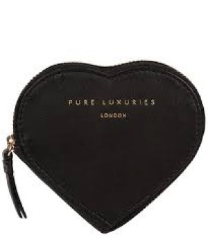 image of Pure Luxuries London Black 'Loughton' Leather Heart Coin Purse