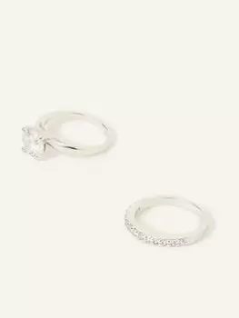 Image of Accessorize Sterling Silver Plated Solitaire Ring Set, Silver, Size S, Women
