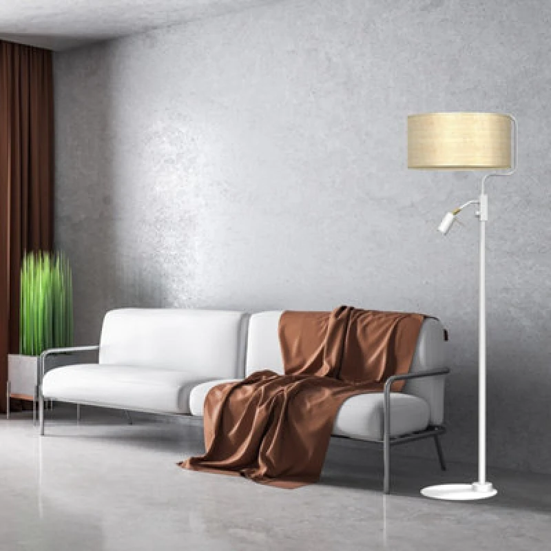 Image of Milagro Marshall Hand Made Floor Lamp Natural Rattan Coloured Fabric White unisex
