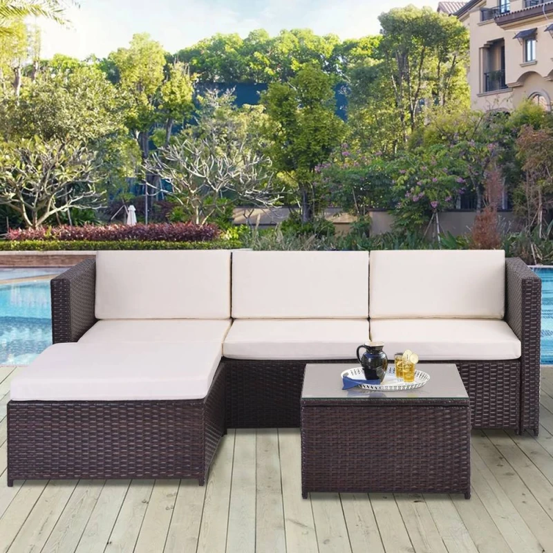 Image of MCC Direct Rattan Furniture Sofa and Table set Rupert Brown