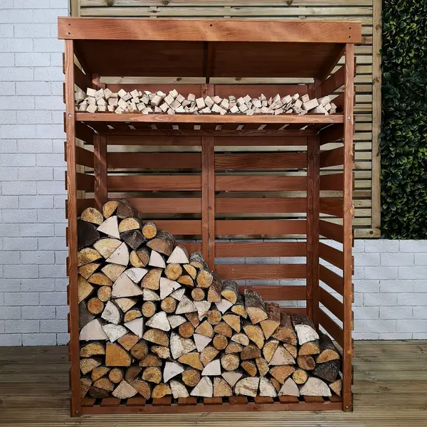 Image of 156cm x 117cm Large Wooden Outdoor Garden Patio Log Store Shed with Shelf