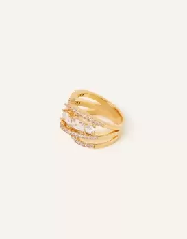 image of Accessorize Womens 14ct Gold-Plated Sparkle Stone Ring Gold, Size: M