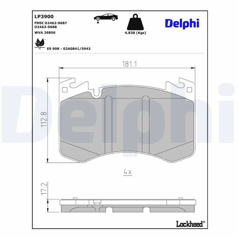 Image of DELPHI Brake pad set DELPHI LP3900