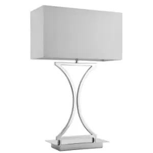 image of Modern Table Lamp Light Chrome Metal & White Fabric Shade Square Desk Sideboard