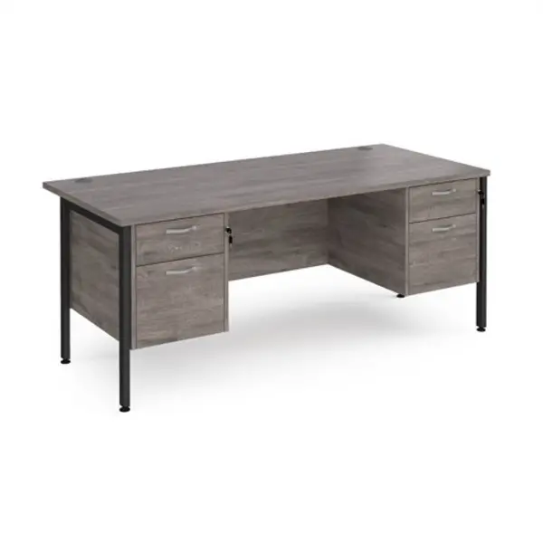 image of Maestro 25 straight desk 1800mm x 800mm with two x 2 drawer pedestals - Black H-frame leg, grey oak top