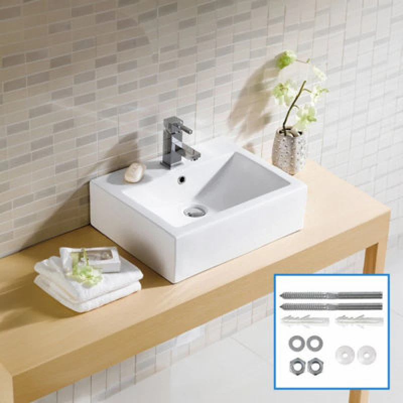 Image of Nes Home 363mm x 270mm Bathroom Peregrine Cloakroom Counter Top or Wall Hung Ceramic Basin Sink and Fittings White