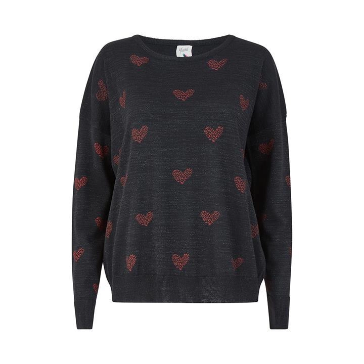 image of Yumi Black Heart Knitted Jumper - S