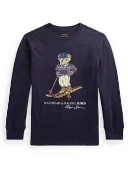 Image of Ralph Lauren Boys Bear Long Sleeve T Shirt - Navy, Size 10-12 Years=M