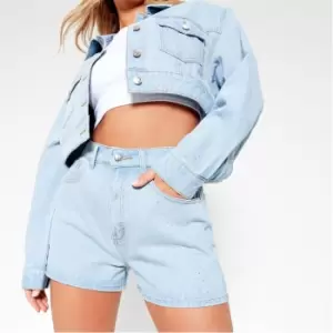 image of I Saw It First Diamante Denim Shorts - Blue