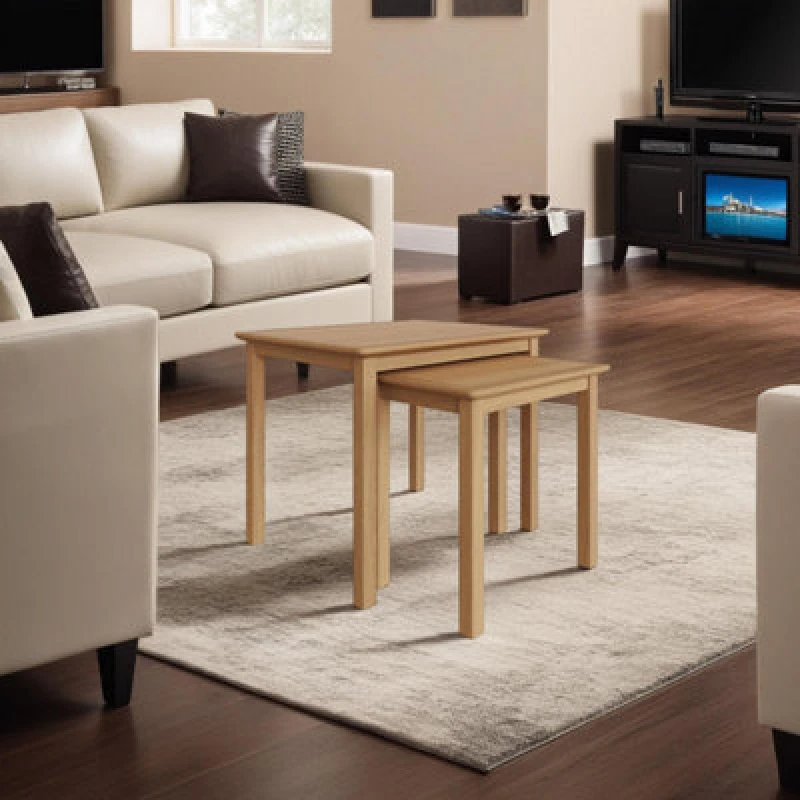 Image of FWStyle FWStyle Natural Oak Nest Of 2 Tables Ready Assembled in Brown Brown One Size Unisex 5056413124838