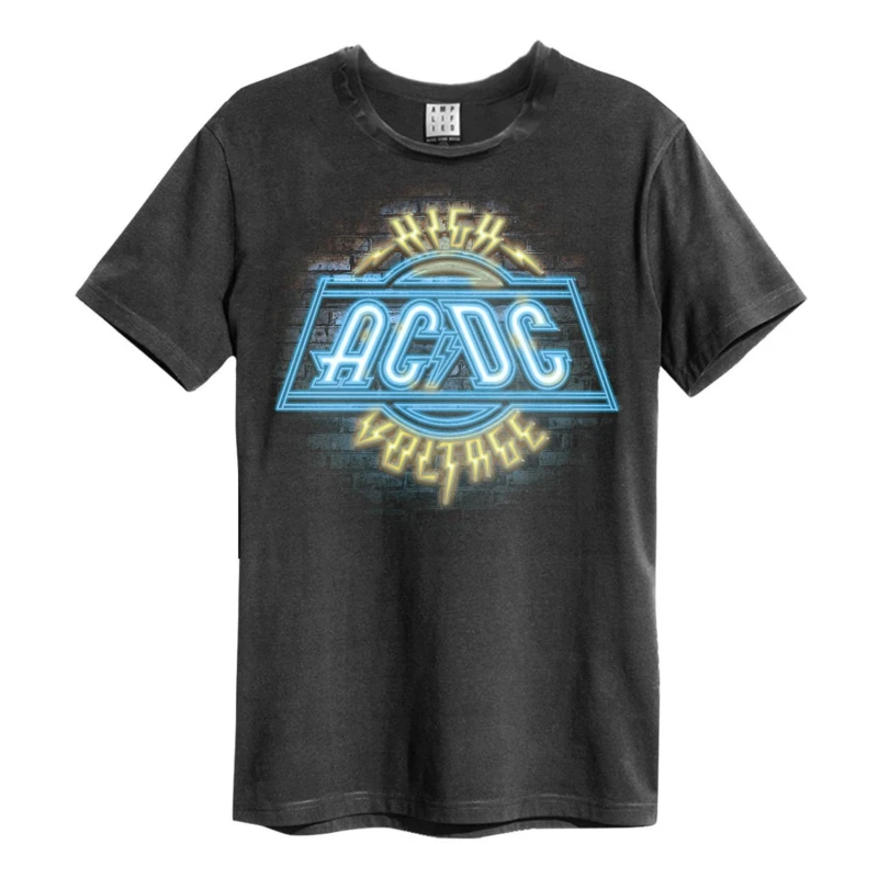 Image of Amplified Amplified Men High Voltage Neon AC DC T-Shirt in Charcoal Size: X-Small Charcoal XS Male 5063107585981