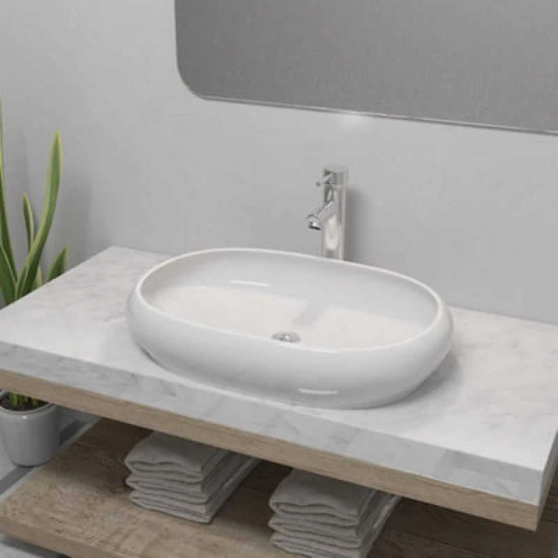 Image of vidaXL Basin Triangle Ceramic White 50.5x41x12 cm, White 142345