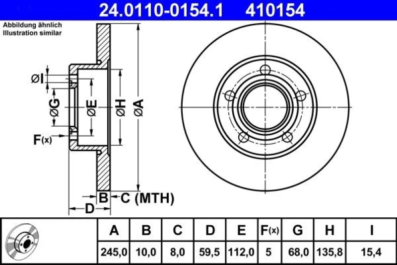 Image of ATE 24.0110-0154.1 Brake disc solid Brake Disc (82)
