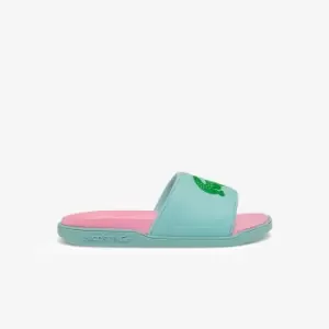 Image of Lacoste Womens Croco Dualiste Synthetic Slides Size 7 UK Turquoise / Green