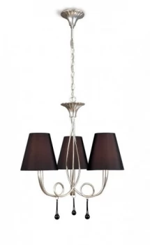 Image of Ceiling Pendant 3 Light E14, Silver Painted with Black Shades & Black Glass Droplets