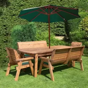Image of Charles Taylor Eight Seater Rectangular Table Set with Benches and Parasol, Green