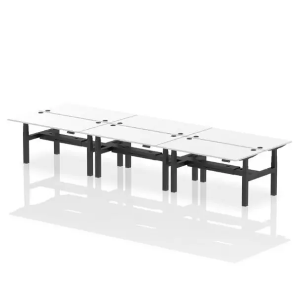 Image of Air Air Back-to-Back 1600 x 800mm Height Adjustable 6 Person Bench Desk White Top with Cable Ports Black Frame HASCP6P16800WHTB
