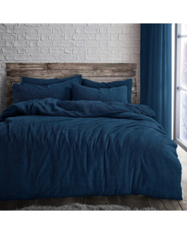 Image of Velosso Navy Plain Teddy Fleece Duvet Cover And Pillowcase Set Single