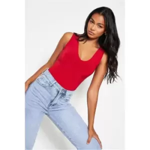Image of I Saw It First Red Slinky Plunge Front Bodysuit - Red