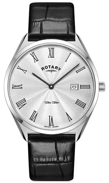 Image of Rotary GS08010/01 Mens Ultra Slim Black Leather Strap Watch